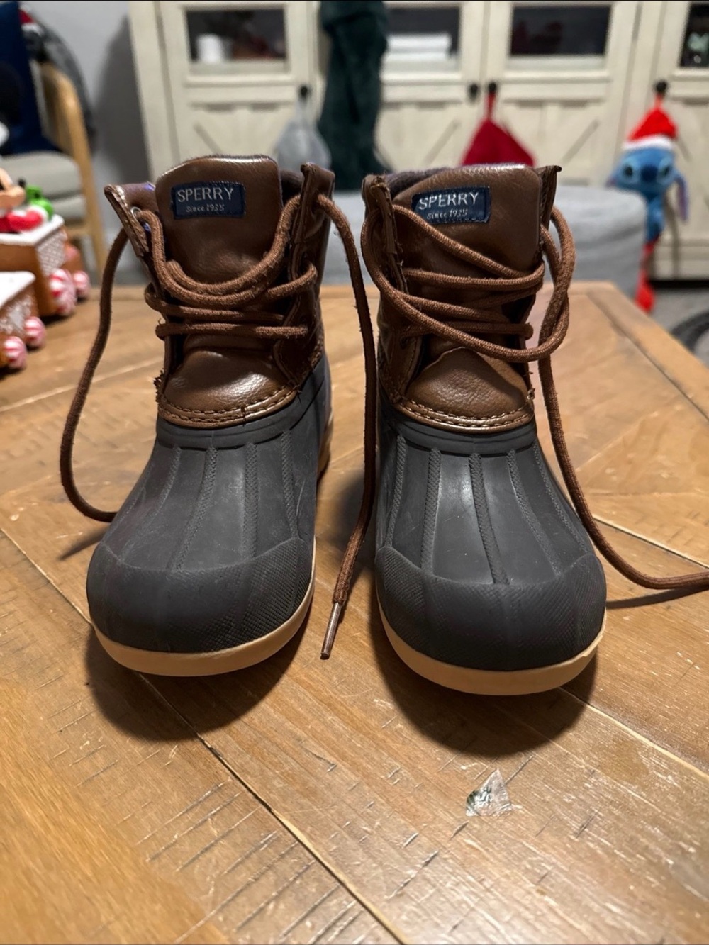 Sperry Kids Brown Leather and Black Rubber Duck Boots